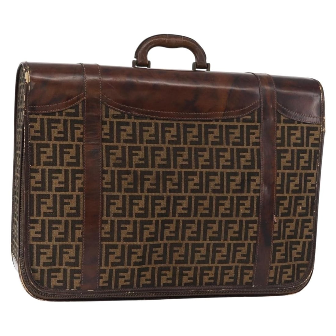 Fendi Zucca Canvas Trunk Bag Black Brown Italy: Fendi Zucca Canvas Trunk Bag Black Brown Italy Fendi trunk in black and brown Zucca canvas, made in Italy. The item is heavily used and shows visible wear, including rubbing, stains, scratches, peelin