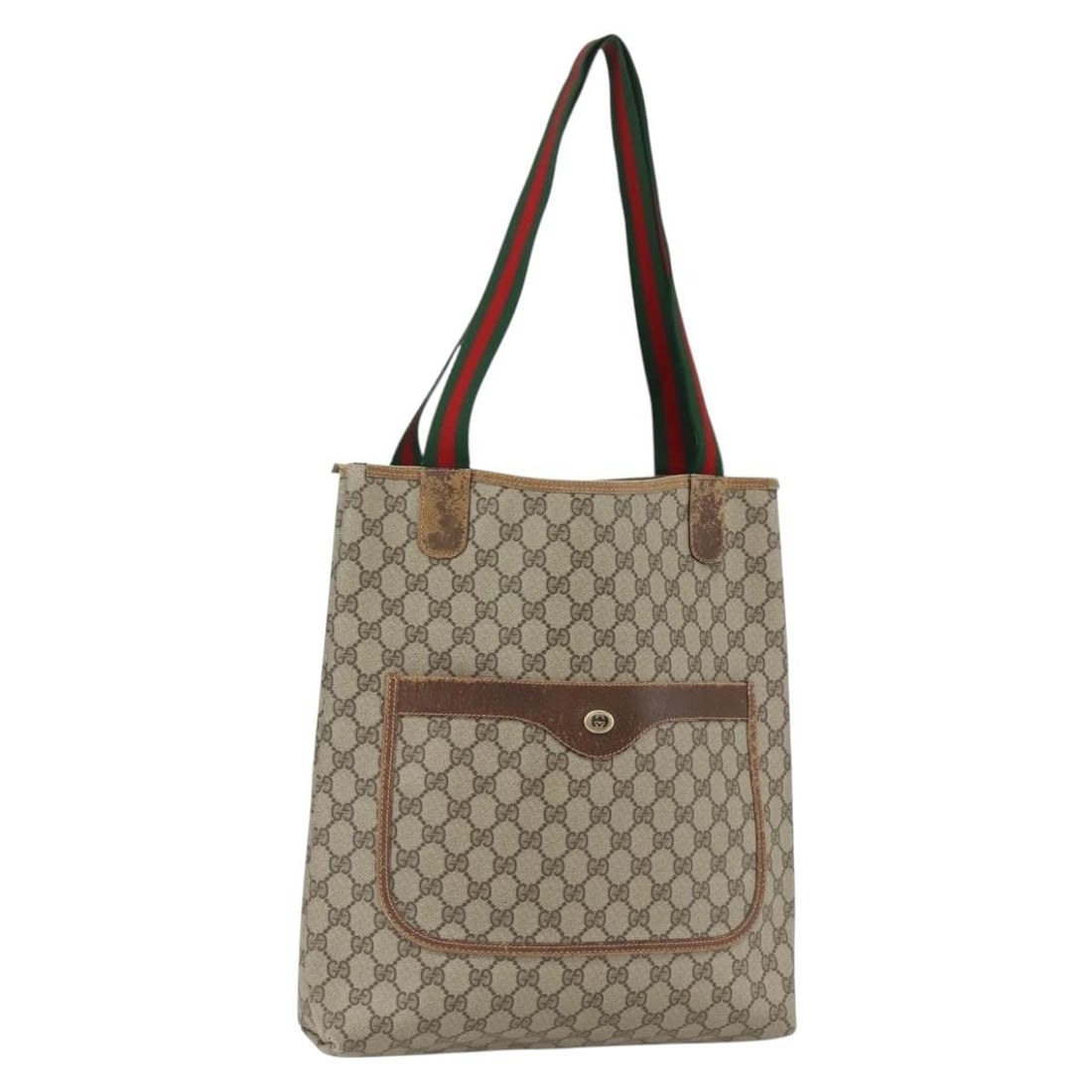 Gucci GG Supreme 89 02 003 Tote Beige Red PVC Canvas Sherry Web Italy: Gucci GG Supreme 89 02 003 Tote Beige Red PVC Canvas Sherry Web Italy This GUCCI GG Supreme Web Sherry Line tote bag features a beige and red PVC leather and GG canvas exterior. The bag is designed wi