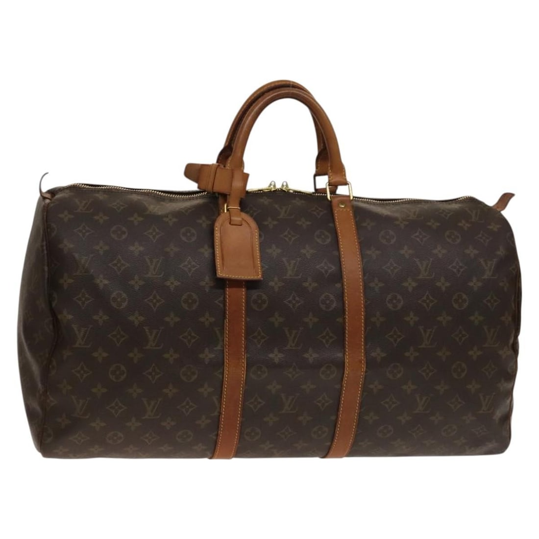 Louis Vuitton M41424 Keepall 55 Monogram Canvas Boston Bag: Louis Vuitton M41424 Keepall 55 Monogram Canvas Boston Bag Louis Vuitton Keepall 55 Boston bag in Monogram canvas, model M41424, made in France. Includes a name tag and poignee. Condition is heavily u