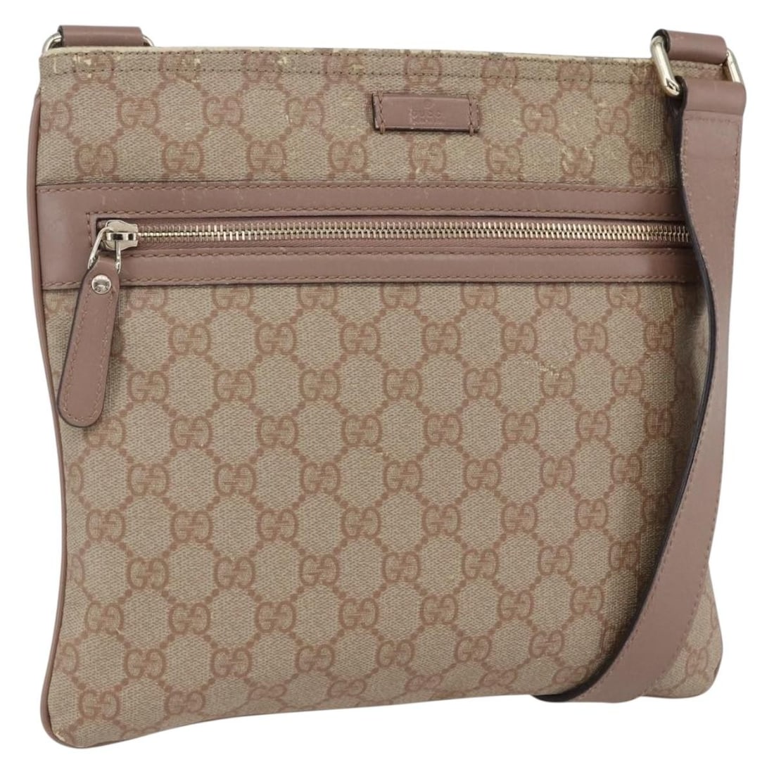 Gucci 295257 GG Canvas Shoulder Bag Pink Gold Tone: Gucci 295257 GG Canvas Shoulder Bag Pink Gold Tone Gucci GG Supreme shoulder bag in pink and gold GG Canvas, made in Italy. This women's shoulder bag measures approximately 28 cm wide by 25 cm high, w