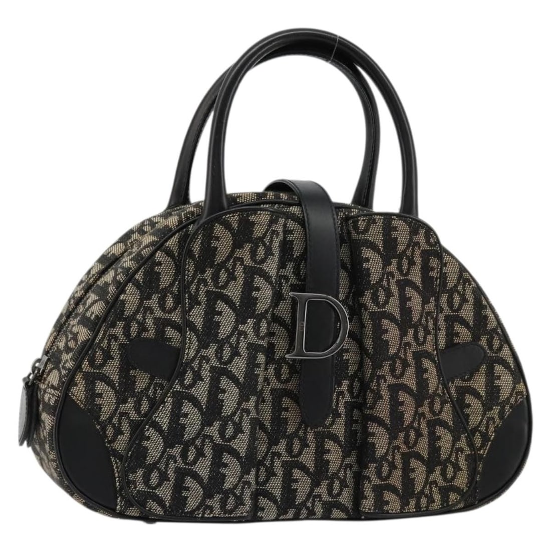 Christian Dior Double Saddle Hand Bag in Black Trotter Canvas: Christian Dior Double Saddle Hand Bag in Black Trotter Canvas A Christian Dior hand bag in black and silver Trotter canvas, made in Italy. It comes with a guarantee card and is identified with serial 