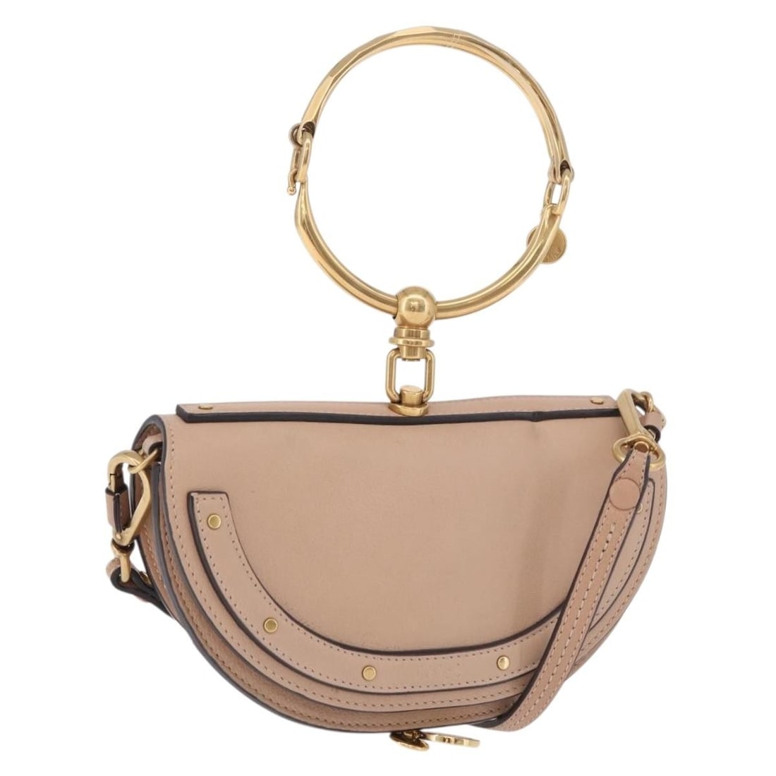Chloe Nile 2way Leather Handbag Pink Gold Tone Strap: Chloe Nile 2way Leather Handbag Pink Gold Tone Strap Chloe Nile handbag in pink and gold leather, designed as a 2-way style with a shoulder strap accessory. It was made in Spain and is described as he
