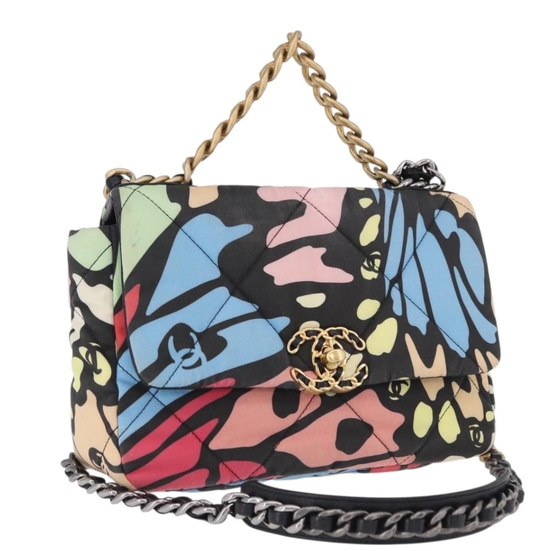 CHANEL CC Multicolor Canvas 2way Shoulder Bag Gold Tone: CHANEL CC Multicolor Canvas 2way Shoulder Bag Gold Tone CHANEL Matelasse chain shoulder bag in multicolor and gold canvas. This 2way shoulder bag was made in France and comes with the item shown in th