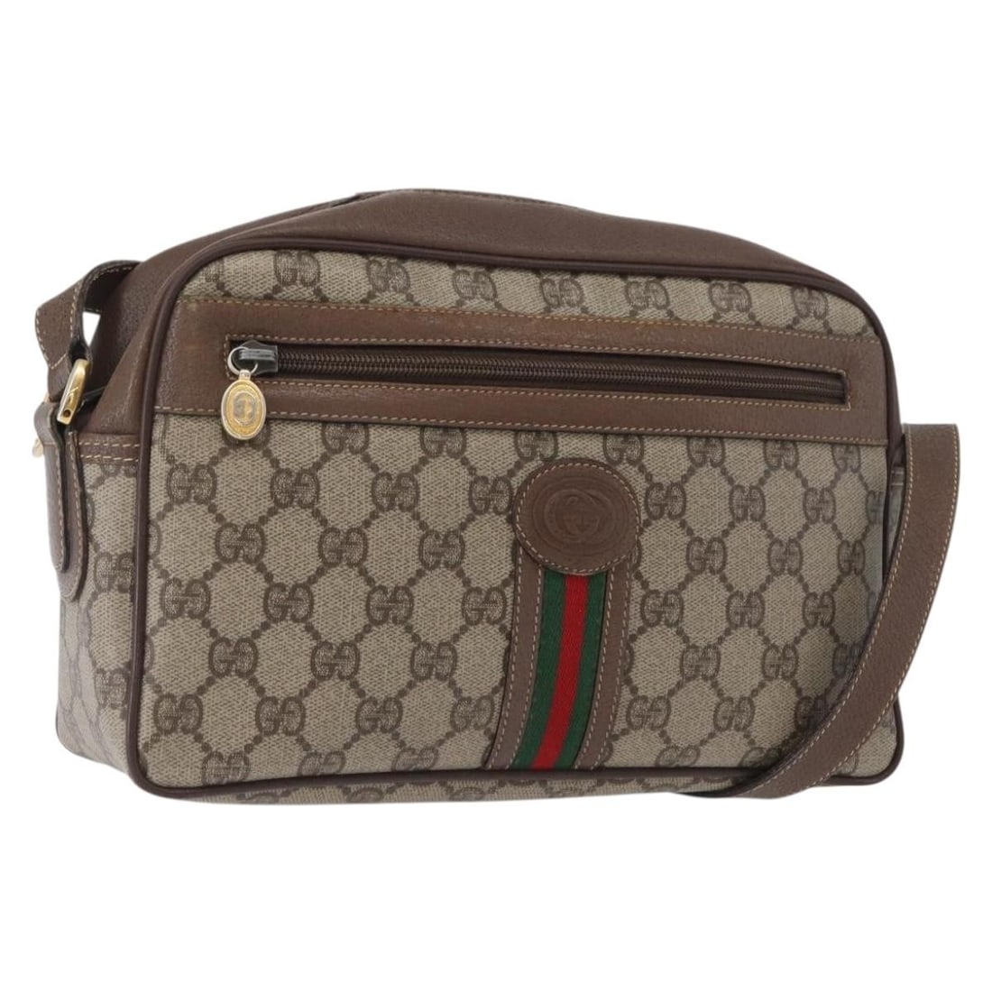 Gucci Sherry Line GG Supreme Shoulder Bag Beige PVC Leather: Gucci Sherry Line GG Supreme Shoulder Bag Beige PVC Leather Gucci GG Supreme Web Sherry Line shoulder bag in beige/gold, made from PVC leather and GG canvas. This bag measures approximately W 26.5 cm 