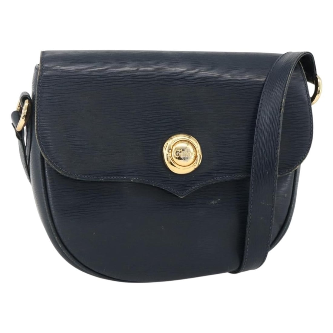 Chloe Navy Leather Shoulder Bag Gold Tone Italy: Chloe Navy Leather Shoulder Bag Gold Tone Italy Chloe shoulder bag in navy leather with gold-tone accents. Made in Italy, this women's bag features a compact silhouette and an adjustable shoulder stra
