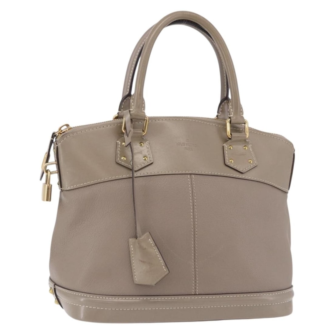 Louis Vuitton M91790 Suhari Lockit PM Gray Leather Handbag: Louis Vuitton M91790 Suhari Lockit PM Gray Leather Handbag Louis Vuitton Suhari Lockit PM handbag in gray leather, made in France. It comes with a padlock, two keys, and a clochette. The item shows he
