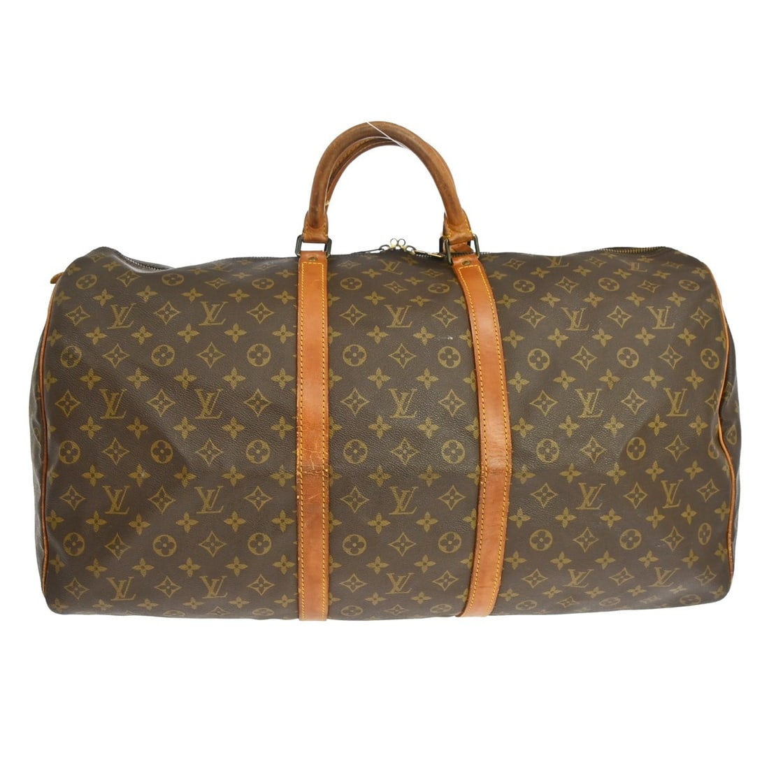 Louis Vuitton Keepall 60 Monogram Canvas Travel Duffle M41422 France: Louis Vuitton Keepall 60 Monogram Canvas Travel Duffle M41422 France Vintage Louis Vuitton Keepall 60 duffle bag in Monogram pattern, made in France. It features a zip closure, double handles, gold-to