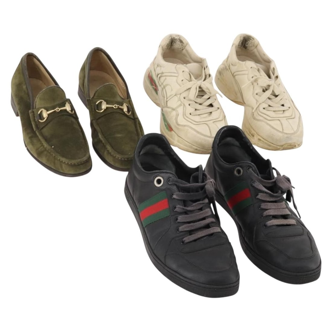 Gucci Leather Women Shoes Black Khaki White 3 Pair Set (1 of 13)
