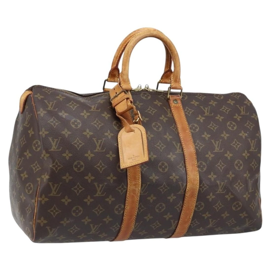 Louis Vuitton M41428 Keepall 45 Monogram Canvas Boston Bag: Louis Vuitton M41428 Keepall 45 Monogram Canvas Boston Bag Louis Vuitton Monogram Keepall 45 Boston Bag in Monogram Canvas, made in France. This women's Boston bag measures approximately 45 cm wide, 2