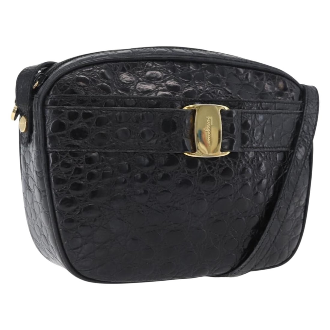 Salvatore Ferragamo Vala Black Leather Shoulder Bag Gold Tone Hardware: Salvatore Ferragamo Vala Black Leather Shoulder Bag Gold Tone Hardware This Salvatore Ferragamo Vala shoulder bag is crafted from black leather with gold-tone accents. Designed for women, it features 