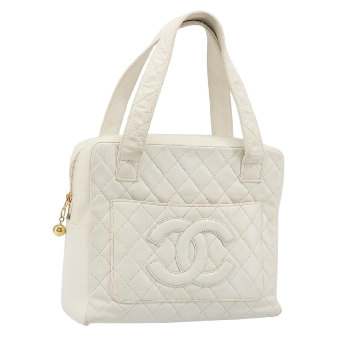CHANEL CC Matelasse Canvas Handbag White Gold with Guarantee Card: CHANEL CC Matelasse Canvas Handbag White Gold with Guarantee Card Chanel Matelasse hand bag in white and gold canvas. This women's bag includes the guarantee card and was made in France. Condition is 