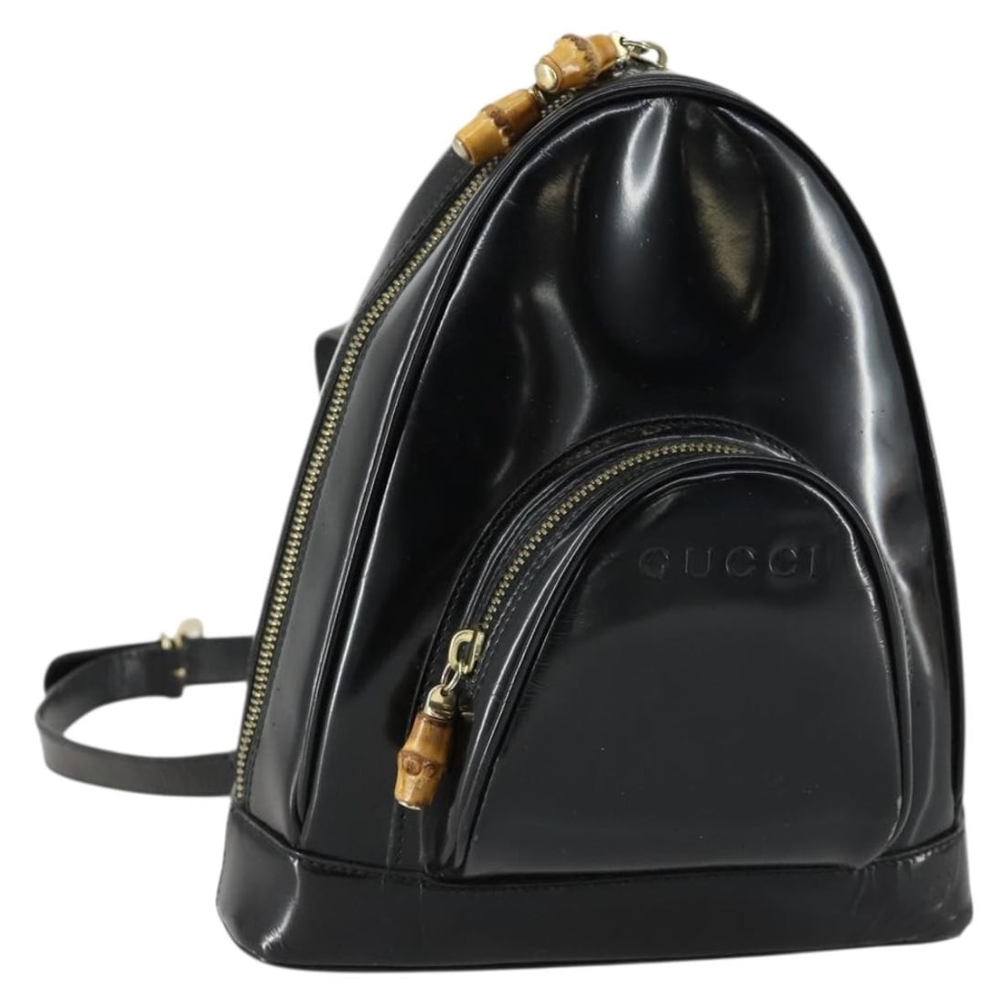 Gucci Bamboo Black Gold Patent Leather Shoulder Bag 003 3444 0127: Gucci Bamboo Black Gold Patent Leather Shoulder Bag 003 3444 0127 This GUCCI Bamboo Shoulder Bag features a stylish black and gold patent leather exterior, complemented by gold-tone hardware. Designed