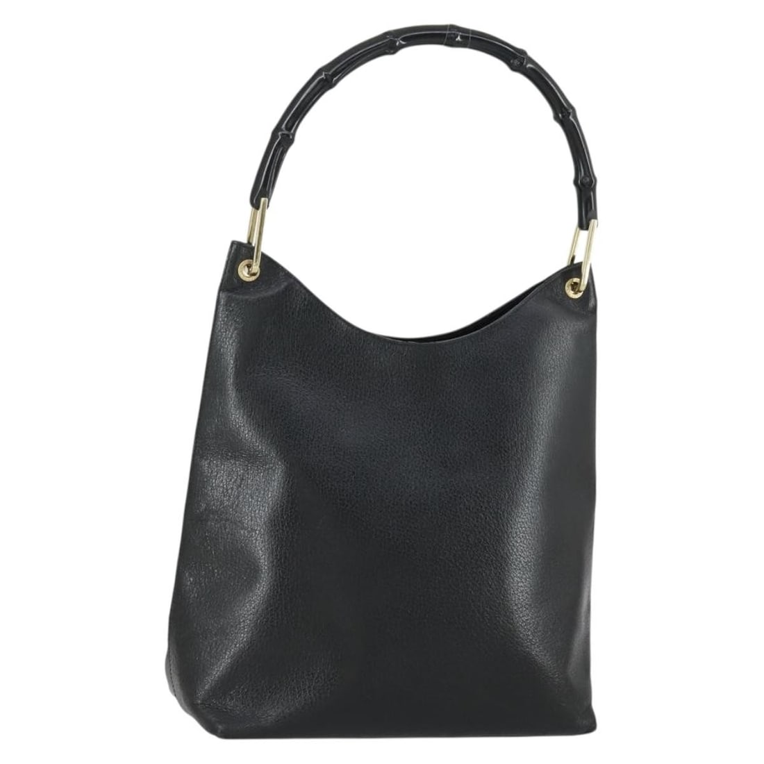 Gucci Bamboo Black Gold Leather Shoulder Bag Auth 161651: Gucci Bamboo Black Gold Leather Shoulder Bag Auth 161651 This GUCCI Bamboo Shoulder Bag is crafted from black leather with gold accents. Designed for women, it features a classic shoulder bag silhouet