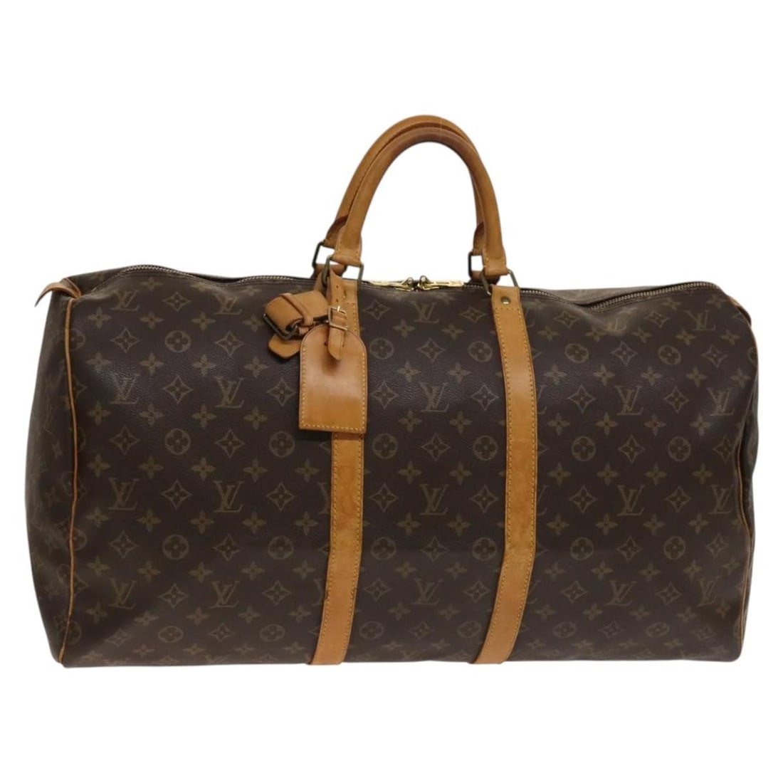 Louis Vuitton M41424 Keepall 55 Monogram Canvas Boston Bag: Louis Vuitton M41424 Keepall 55 Monogram Canvas Boston Bag Monogram Keepall 55 Boston Bag in Monogram Canvas, made in France. It features the classic monogram pattern and comes with a name tag and pow