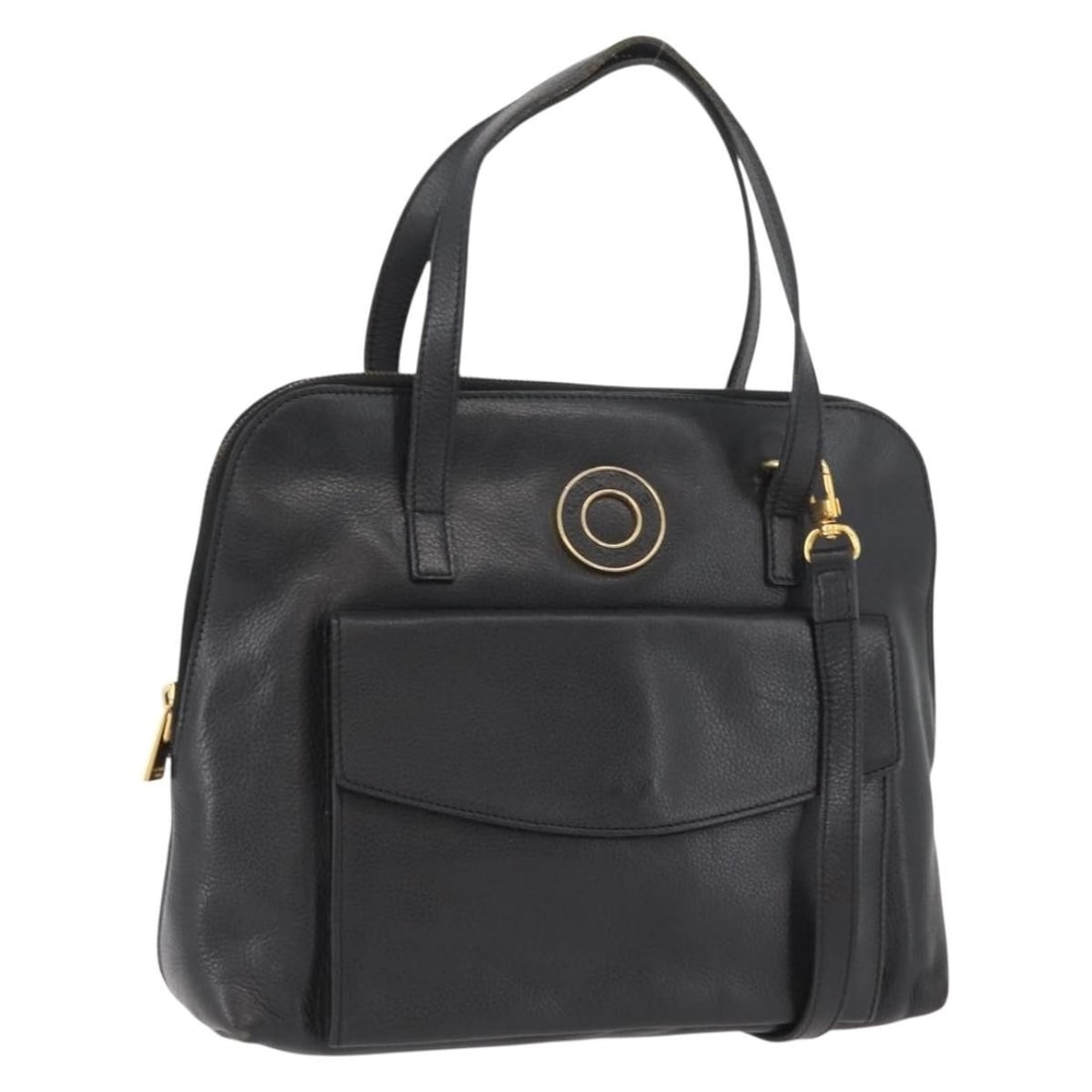CELINE Black Gold Leather Circle Shoulder Bag 2way Italy: CELINE Black Gold Leather Circle Shoulder Bag 2way Italy This CELINE Circle handbag is crafted from black leather with gold-tone accents. Designed for versatile use, it features both a top handle and 