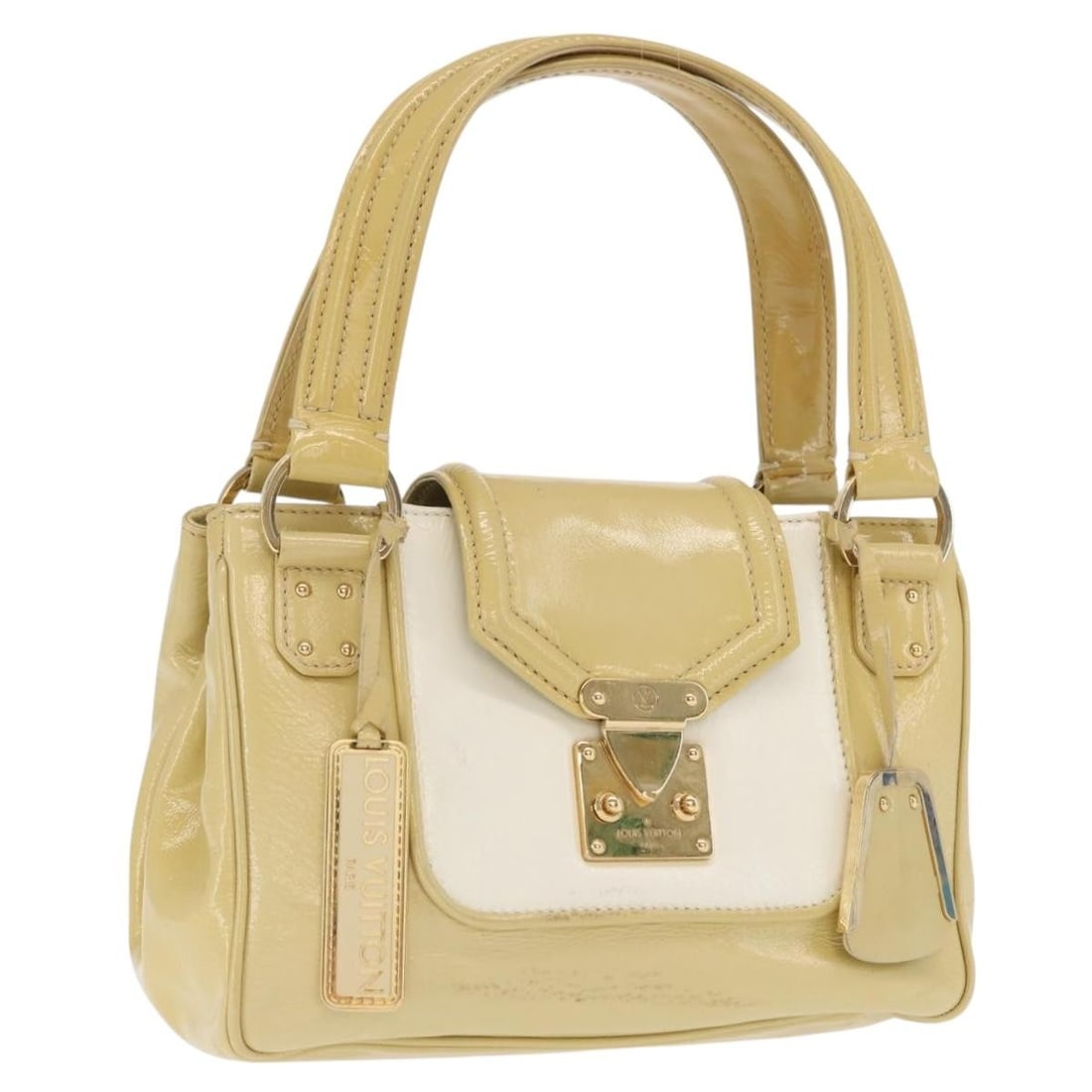 Louis Vuitton Cruise Sac Bicolor Yellow Enamel Handbag M92547: Louis Vuitton Cruise Sac Bicolor Yellow Enamel Handbag M92547 This Louis Vuitton Cruise Line Sac Bicolor handbag features a vibrant yellow enamel exterior and a structured silhouette. Crafted in Italy