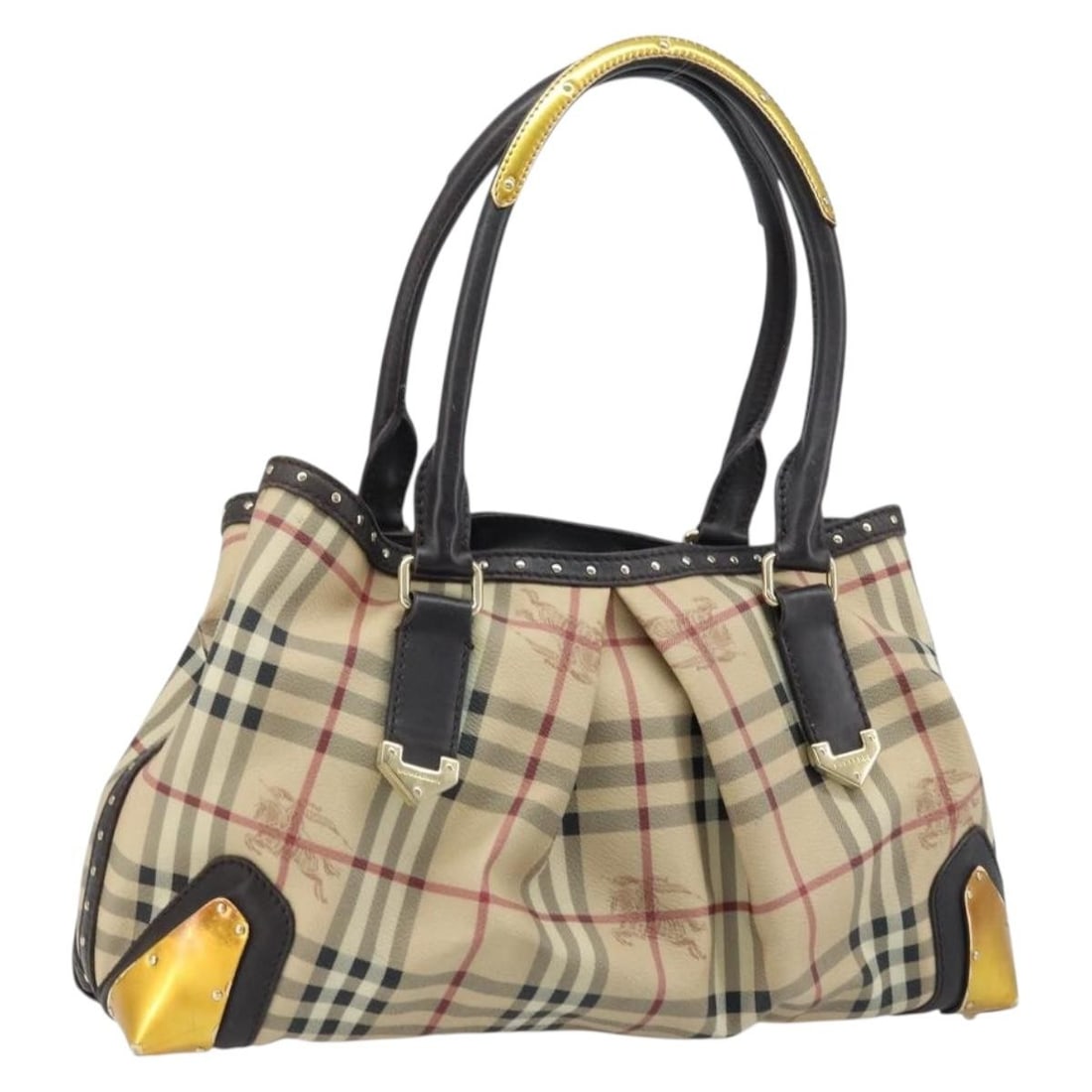 Burberry Nova Check PVC beige gold women handbag Italy: Burberry Nova Check PVC beige gold women handbag Italy This BURBERRY Nova Check hand bag features a beige and gold PVC leather exterior with the iconic Nova Check pattern. Designed for women, it was m