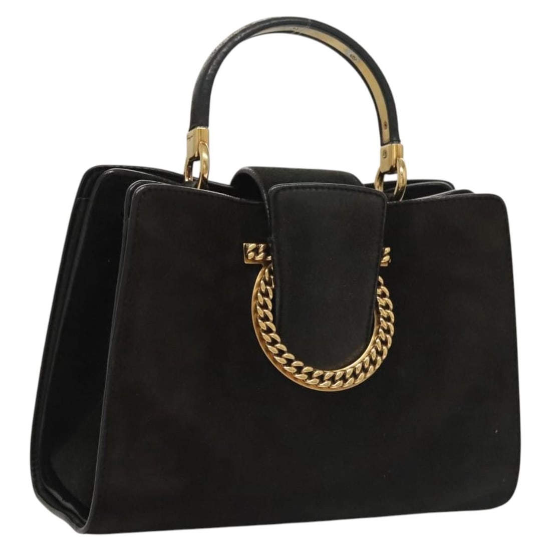 Suede Handbag Salvatore Ferragamo Gancini Gold Black Italy: Suede Handbag Salvatore Ferragamo Gancini Gold Black Italy This Salvatore Ferragamo Gancini handbag features a sophisticated gold and black suede exterior. Designed for women, it offers a classic styl