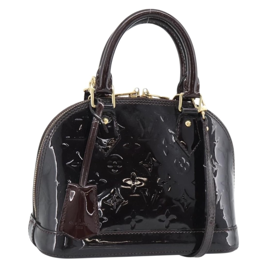 Louis Vuitton Alma BB Vernis Patent Leather Handbag Amarante M91678: Louis Vuitton Alma BB Vernis Patent Leather Handbag Amarante M91678 Louis Vuitton Monogram Vernis Alma BB hand bag in Amarante patent leather, made in France. It comes with a clochette and shoulder st