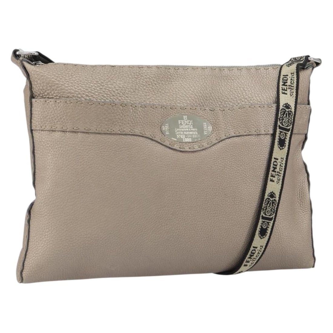 Fendi Celeria Beige Leather Shoulder Bag Silver Hardware Italy: Fendi Celeria Beige Leather Shoulder Bag Silver Hardware Italy This Fendi Celeria shoulder bag features beige and silver leather with an adjustable strap for versatile carrying options. Made in Italy,
