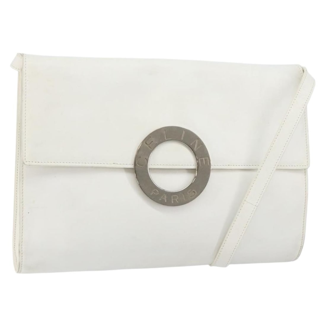 CELINE Leather Shoulder Bag White Silver Made in Italy: CELINE Leather Shoulder Bag White Silver Made in Italy This stylish CELINE shoulder bag is crafted from high-quality leather in a chic white and silver color combination. With ample space, it features