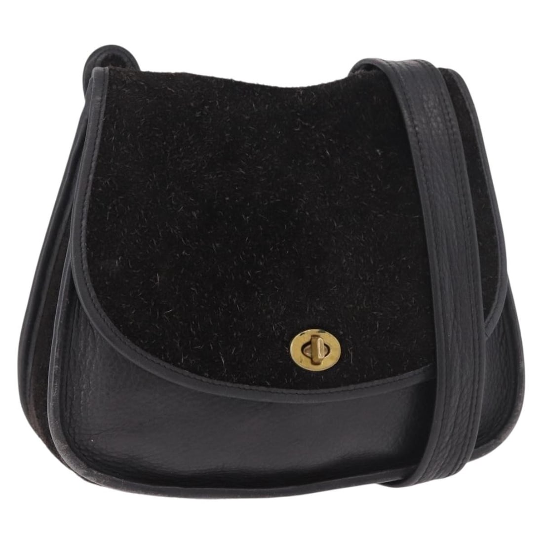 Coach black suede shoulder bag with gold tone trim: Coach black suede shoulder bag with gold tone trim Authentic Coach shoulder bag in black suede with gold-tone accents. This women's bag is made in the USA and features a compact silhouette with a shou