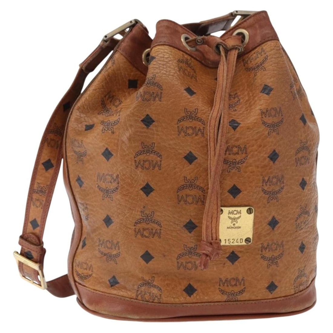MCM Vicetos Logogram PVC Leather Shoulder Bag Brown Gold: MCM Vicetos Logogram PVC Leather Shoulder Bag Brown Gold MCM shoulder bag in brown and gold with the brand's Logogram Vicetos design. Made of PVC leather, this women's bag features an adjustable shoul