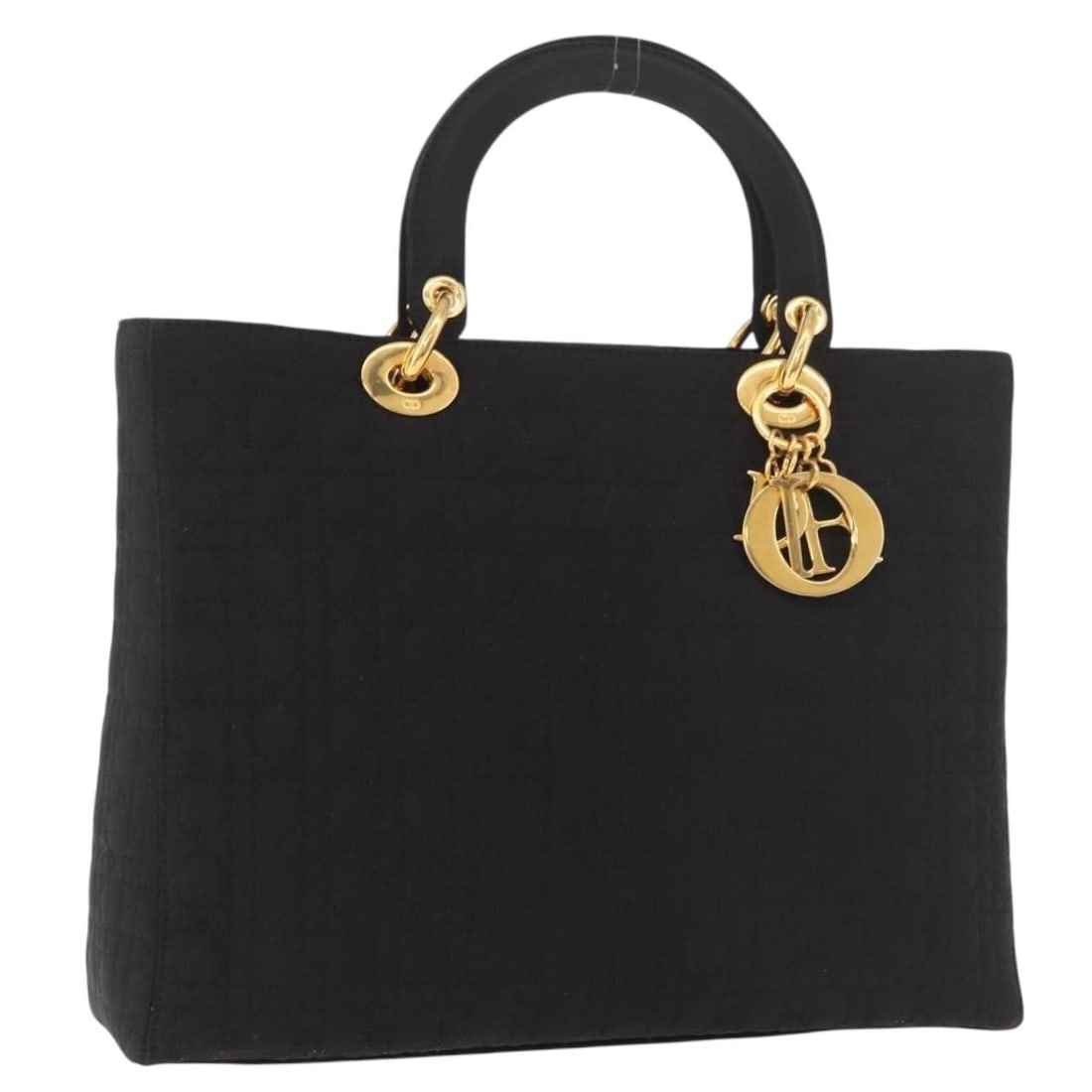 Christian Dior Lady Dior Canvas Black Gold Charm Tote: Christian Dior Lady Dior Canvas Black Gold Charm Tote This Christian Dior Lady Dior Canage handbag is crafted from black and gold canvas and offers versatile 2-way carrying options. Designed for women