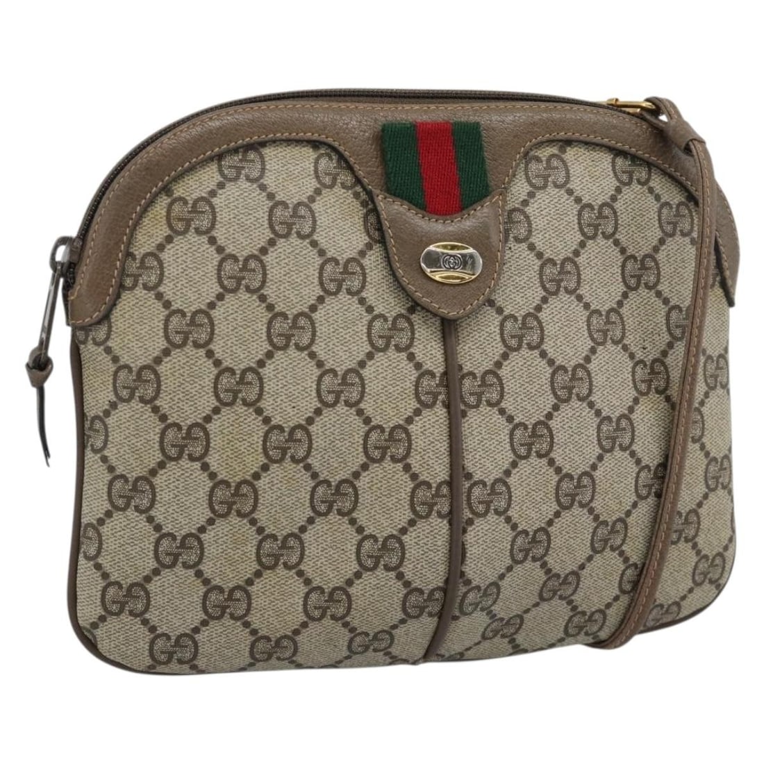 Gucci Sherry Line GG Supreme Shoulder Bag Beige Gold PVC Leather: Gucci Sherry Line GG Supreme Shoulder Bag Beige Gold PVC Leather Gucci GG Supreme Web Sherry Line shoulder bag in beige and gold, made from PVC leather and GG canvas. It measures approximately W22 cm 