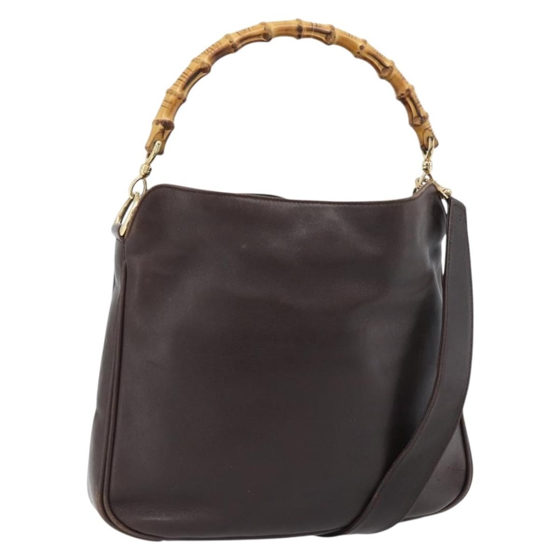 GUCCI Bamboo Leather Black Gold Shoulder Strap Handbag: GUCCI Bamboo Leather Black Gold Shoulder Strap Handbag This GUCCI Bamboo Hand Bag offers versatile 2-way carrying options with both a top handle and a detachable shoulder strap. Crafted from black lea