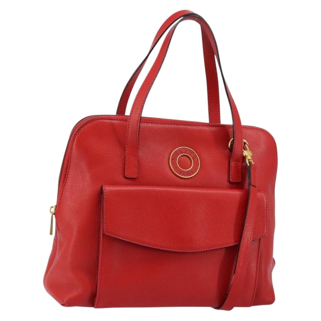 CELINE Red Leather Circle Hand Bag 2way Made in Italy Auth 145769 (1 of 18)