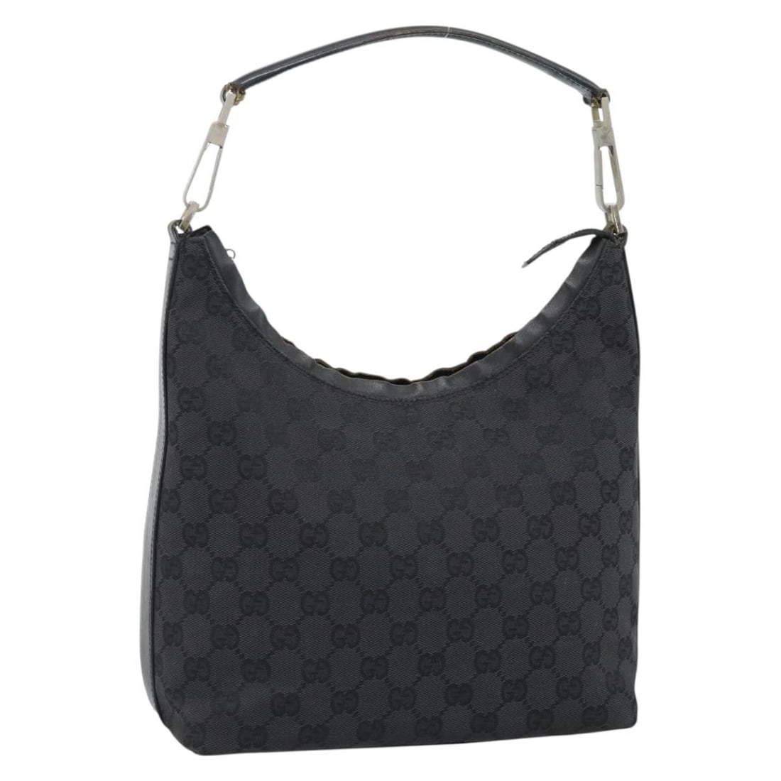 Gucci 000.0602 GG Canvas Shoulder Purse Black Silver: Gucci 000.0602 GG Canvas Shoulder Purse Black Silver Gucci GG Canvas shoulder bag in black and silver, made in Italy. The bag features GG Canvas exterior material and a shoulder strap with an approxim