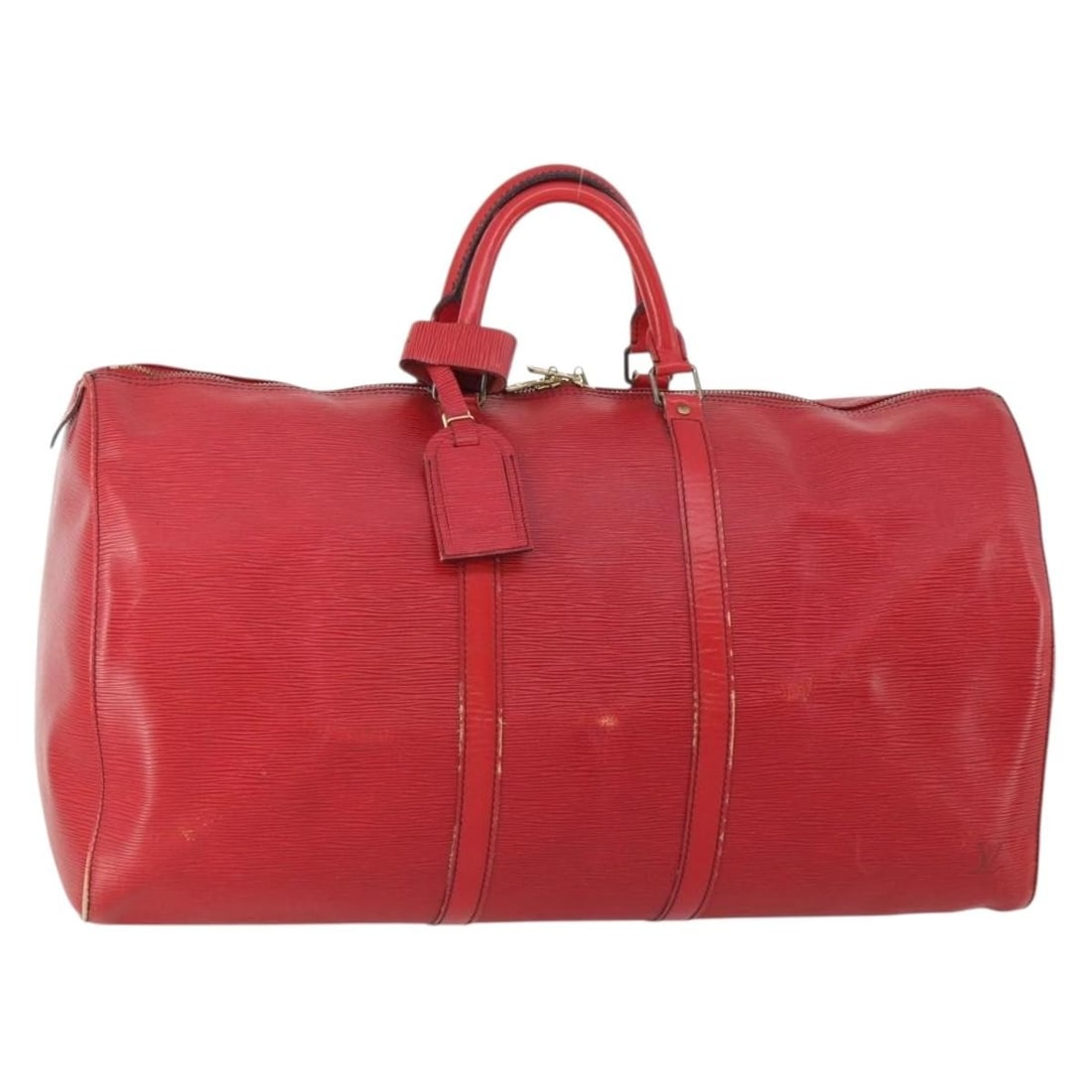 Louis Vuitton M42957 Epi Leather Keepall 55 Red Boston Bag: Louis Vuitton M42957 Epi Leather Keepall 55 Red Boston Bag Louis Vuitton Epi Keepall 55 Boston Bag in red Epi leather, made in France. This pre-owned bag is identified by product no. M42957 and serial