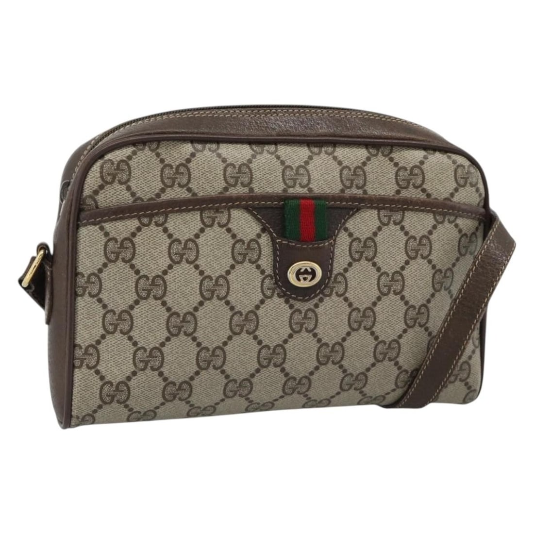 Gucci Sherry Line GG Supreme PVC Shoulder Bag Beige Gold 116 02 089: Gucci Sherry Line GG Supreme PVC Shoulder Bag Beige Gold 116 02 089 Gucci GG Supreme Web Sherry Line shoulder bag in beige and gold, made from PVC leather and GG canvas. It features a shoulder strap a