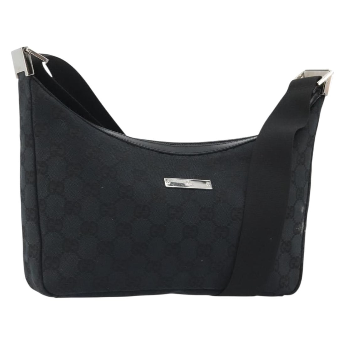 Gucci 019 0433 3444 GG Canvas Shoulder Bag Black Silver: Gucci 019 0433 3444 GG Canvas Shoulder Bag Black Silver Gucci shoulder bag made from GG Canvas in black and silver, made in Italy. It measures approximately 27 cm W x 13 cm H x 3 cm D, with a shoulder