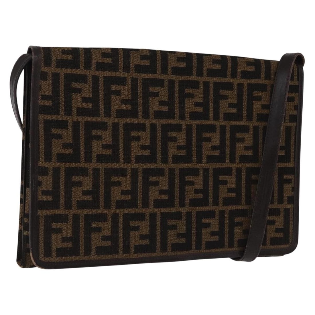 FENDI Zucca Canvas Shoulder Bag in Brown and Gold: FENDI Zucca Canvas Shoulder Bag in Brown and Gold Fendi shoulder bag in Zucca canvas with a brown and gold colorway, made in Italy. It features a shoulder strap with an approximate 15.4 inch (39 cm) d