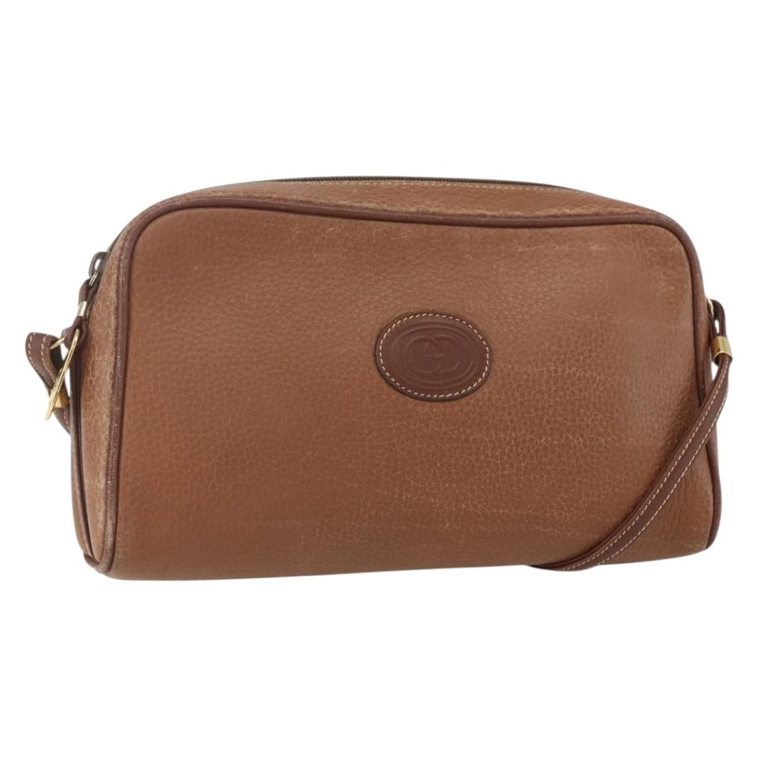 Brown Leather Gucci Shoulder Bag Gold Accents Italy 158413: Brown Leather Gucci Shoulder Bag Gold Accents Italy 158413 This Gucci shoulder bag is crafted from brown and gold leather and features a classic design. Made in Italy, it includes a spacious interior 