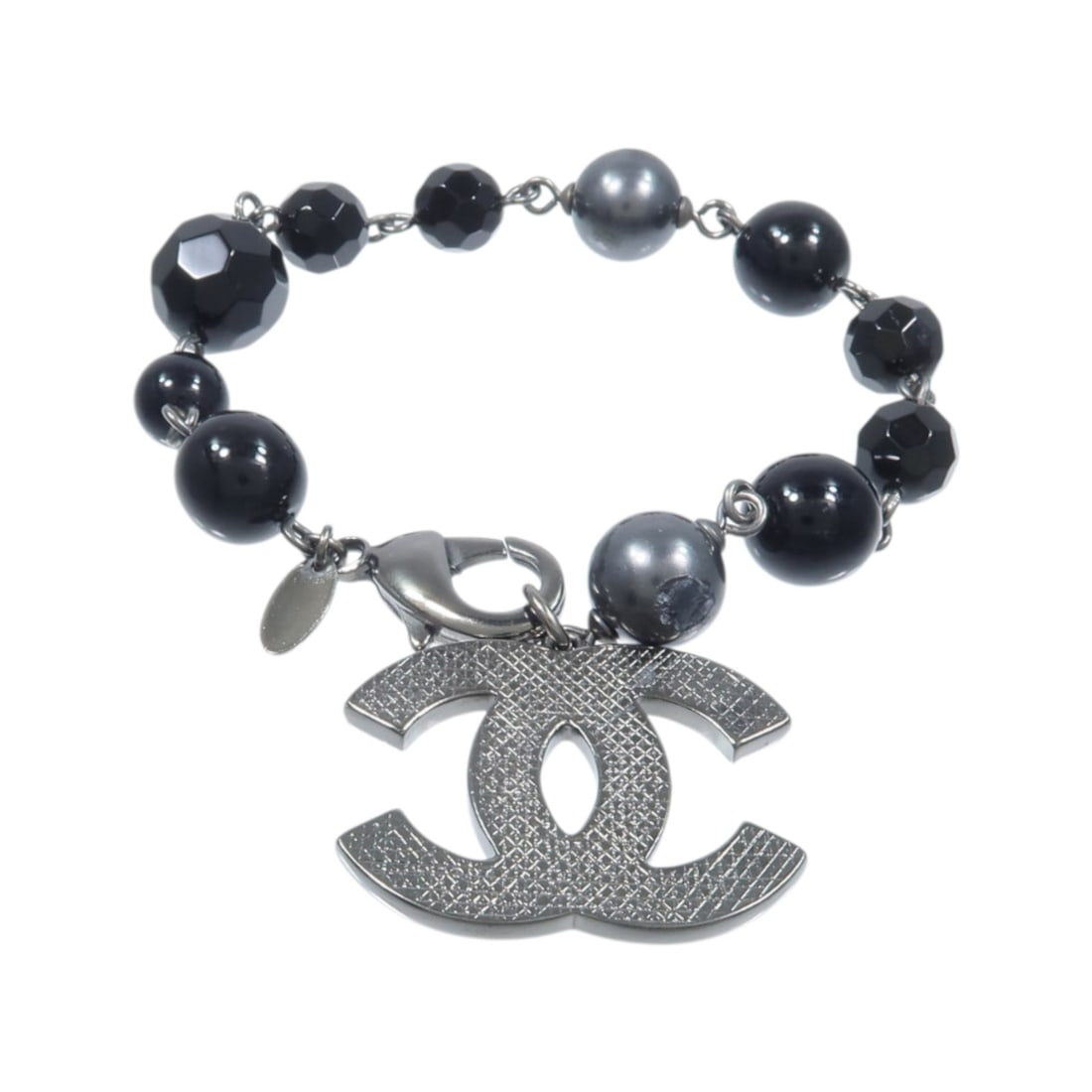CHANEL CC Black PVC Metal Bracelet with Box: CHANEL CC Black PVC Metal Bracelet with Box CHANEL CC bracelet in black PVC and metal, designed for women. It features a black x black colorway, a CC motif measuring 30 mm wide by 23 mm high, and come