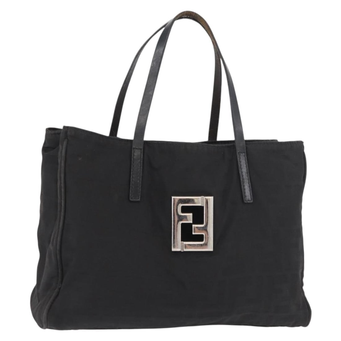 FENDI black silver Zucca canvas handbag made in Italy: FENDI black silver Zucca canvas handbag made in Italy FENDI hand bag in Zucca Canvas with a black and silver color scheme, made in Italy. This women's bag measures approximately 27 cm W x 19 cm H x 8 
