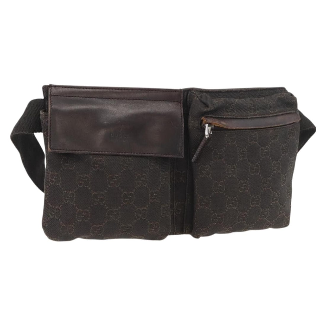 Gucci 28566 GG Canvas Waist Bag Dark Brown Silver Tone: Gucci 28566 GG Canvas Waist Bag Dark Brown Silver Tone Gucci GG Canvas waist bag in dark brown and silver, made in Italy. It features GG Canvas construction and comes with an adjustable shoulder strap