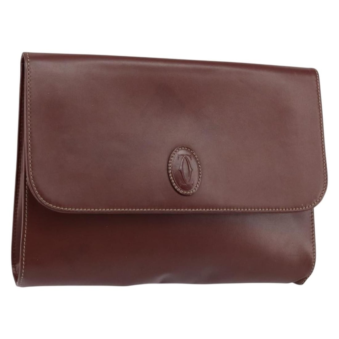 CARTIER Must Line Bordeaux Leather Clutch Bag Gold Auth SW1856: CARTIER Must Line Bordeaux Leather Clutch Bag Gold Auth SW1856 This elegant CARTIER Must Line Clutch Bag is crafted from luxurious leather in a stunning bordeaux and gold color scheme. Ideal for eveni