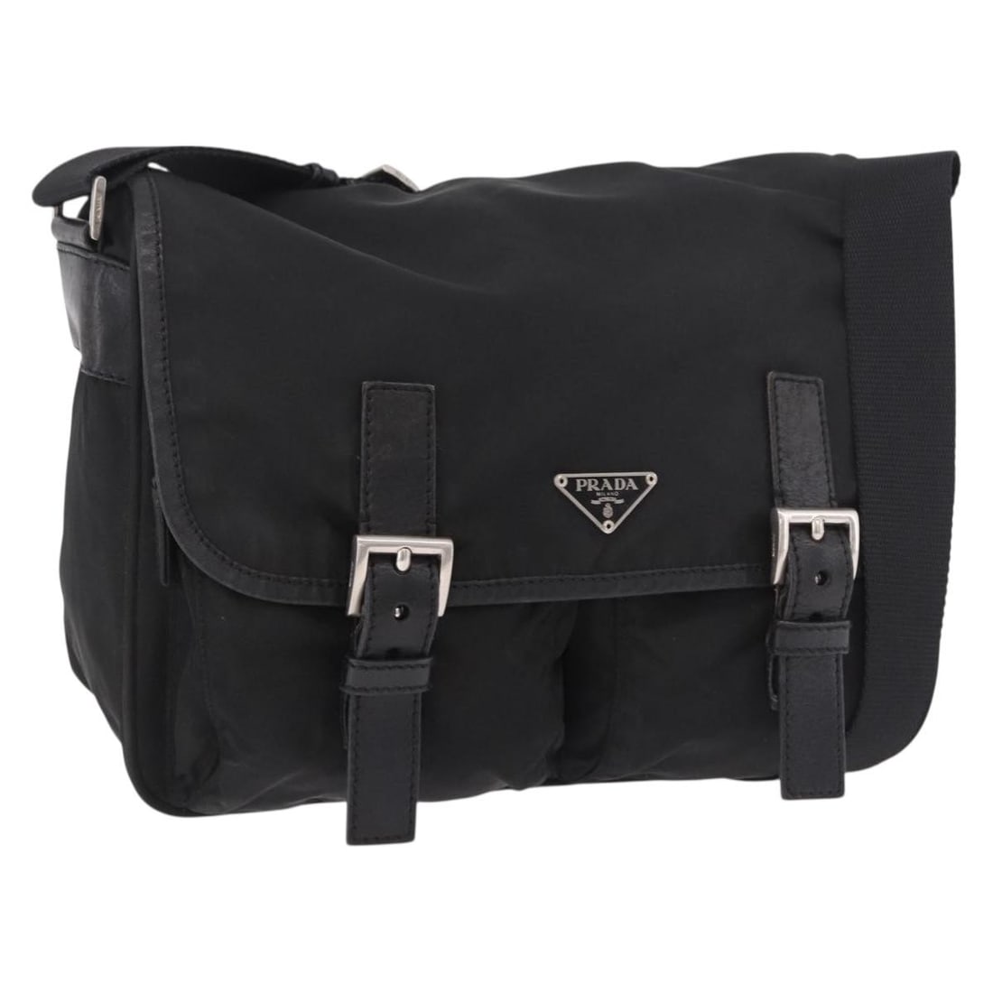 Prada Black Nylon Shoulder Bag Silver Tone Hardware Italy: Prada Black Nylon Shoulder Bag Silver Tone Hardware Italy This Prada shoulder bag is crafted in black nylon with silver-tone hardware. Made in Italy, it features a shoulder bag silhouette and comes wi