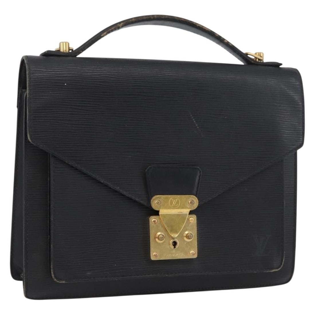 Louis Vuitton Monceau 28 Black Epi Leather Handbag M52122 France: Louis Vuitton Monceau 28 Black Epi Leather Handbag M52122 France This is a Louis Vuitton Epi Monceau 28 handbag in black Epi leather, designed for women. The bag, made in France, features a structured