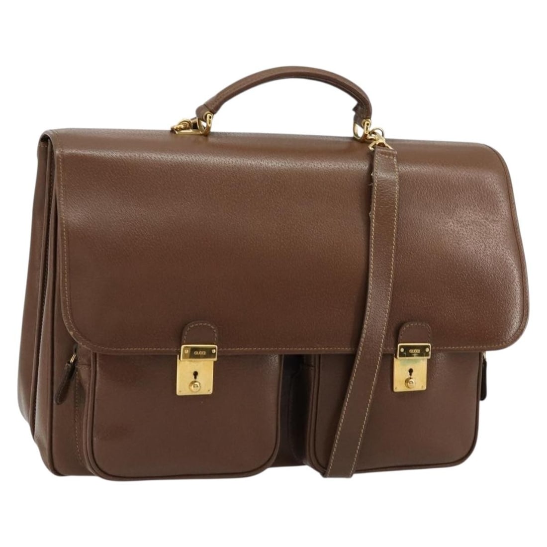 Gucci 015 904 3681 leather 2way handbag brown with shoulder strap: Gucci 015 904 3681 leather 2way handbag brown with shoulder strap Gucci women's 2-way handbag in brown leather with gold-tone accents. Made in Italy, this bag includes a shoulder strap and can be carr