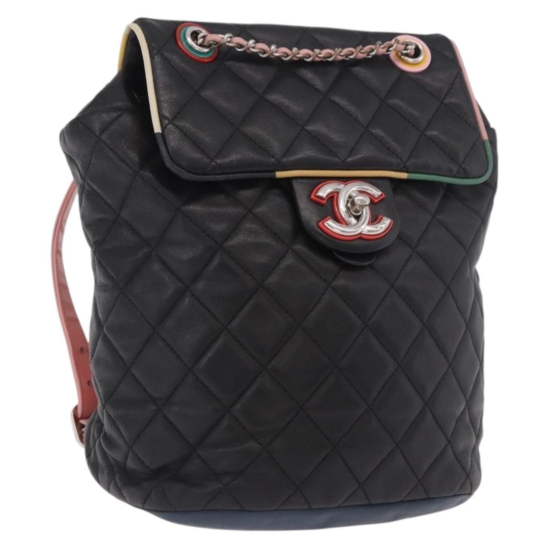 CHANEL CC Lamb Skin Backpack Black Silver Repainted Italy: CHANEL CC Lamb Skin Backpack Black Silver Repainted Italy CHANEL Matelasse backpack in black lamb skin with silver-tone exterior accents. Made in Italy, this women's bag has been repainted at a non-au