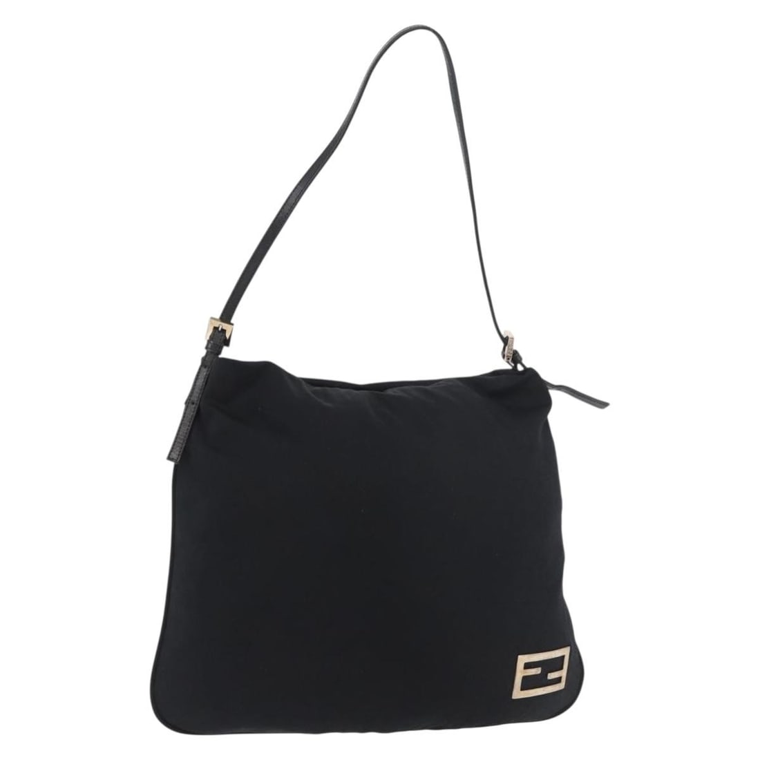 Fendi black nylon women shoulder bag silver trim Italy: Fendi black nylon women shoulder bag silver trim Italy This FENDI shoulder bag is crafted from black nylon with silver-tone accents. Designed for women, it features a spacious main compartment and an 