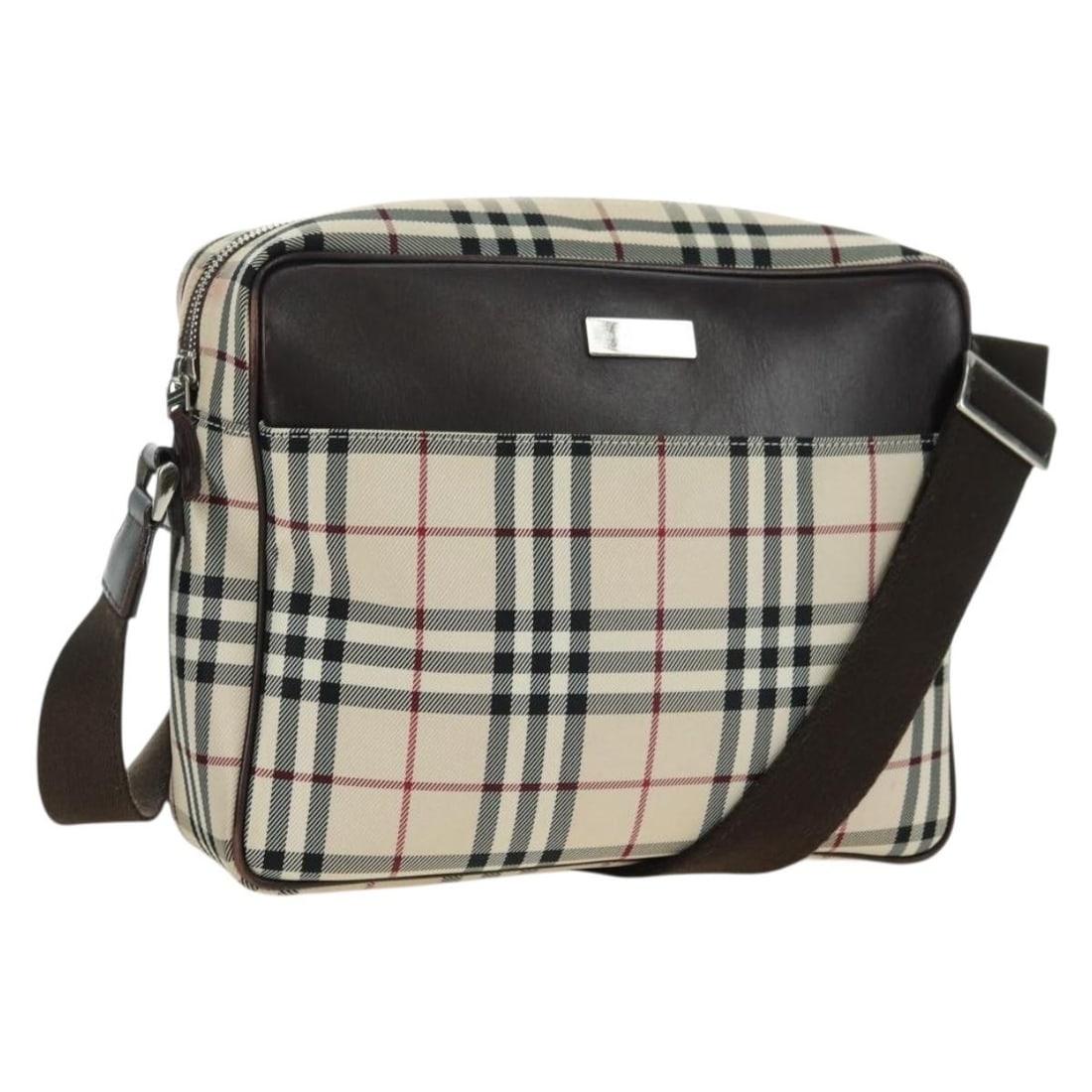Burberry Nova Check Beige Silver Canvas Shoulder Bag: Burberry Nova Check Beige Silver Canvas Shoulder Bag This Burberry Nova Check shoulder bag features a beige and silver canvas exterior, offering a classic and versatile look. The bag is designed for w