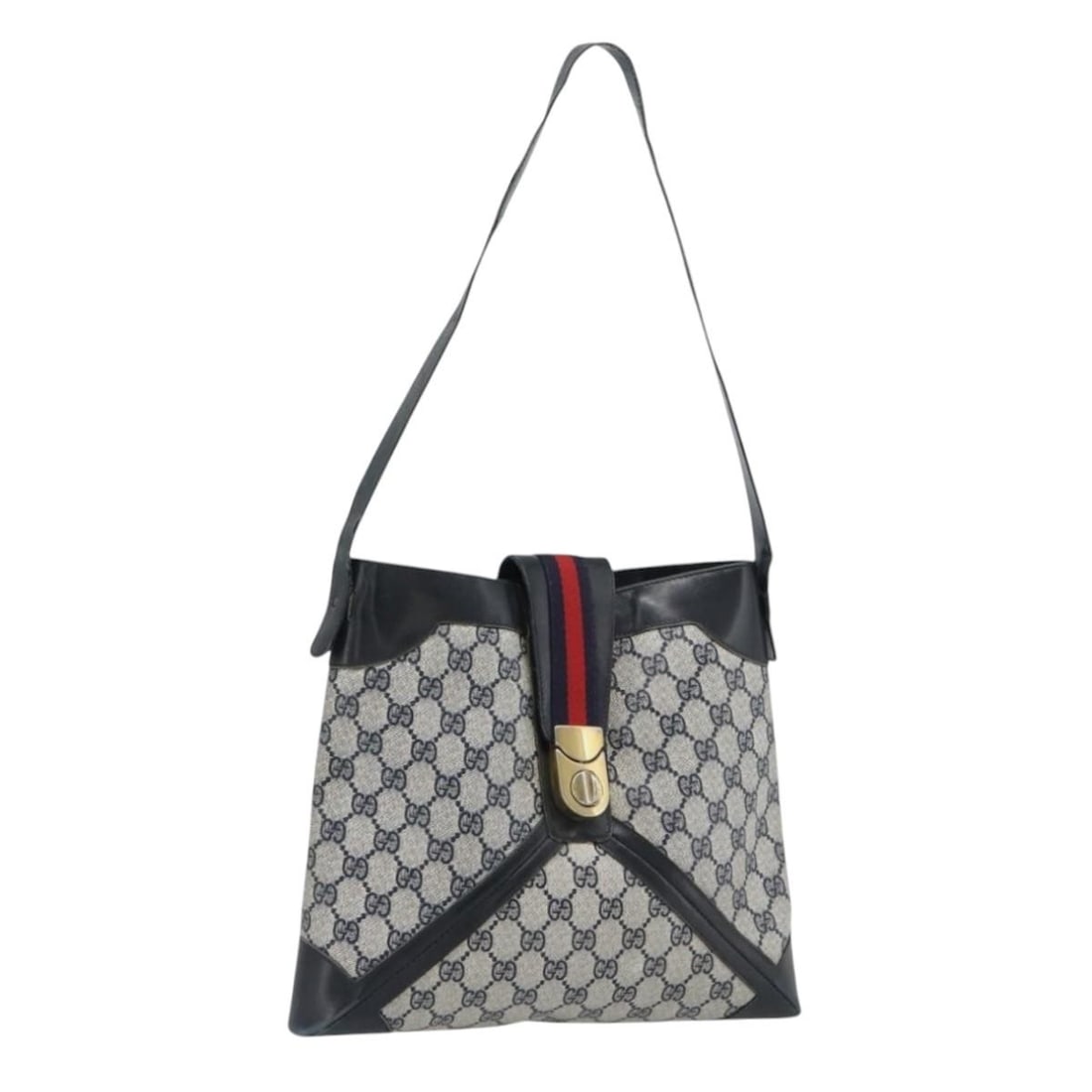 Gucci Sherry Line GG Supreme PVC Leather Shoulder Bag Navy Gold: Gucci Sherry Line GG Supreme PVC Leather Shoulder Bag Navy Gold Gucci GG Supreme Sherry Line shoulder bag in navy and gold, made from PVC leather and GG canvas. It is made in Italy and comes with the 