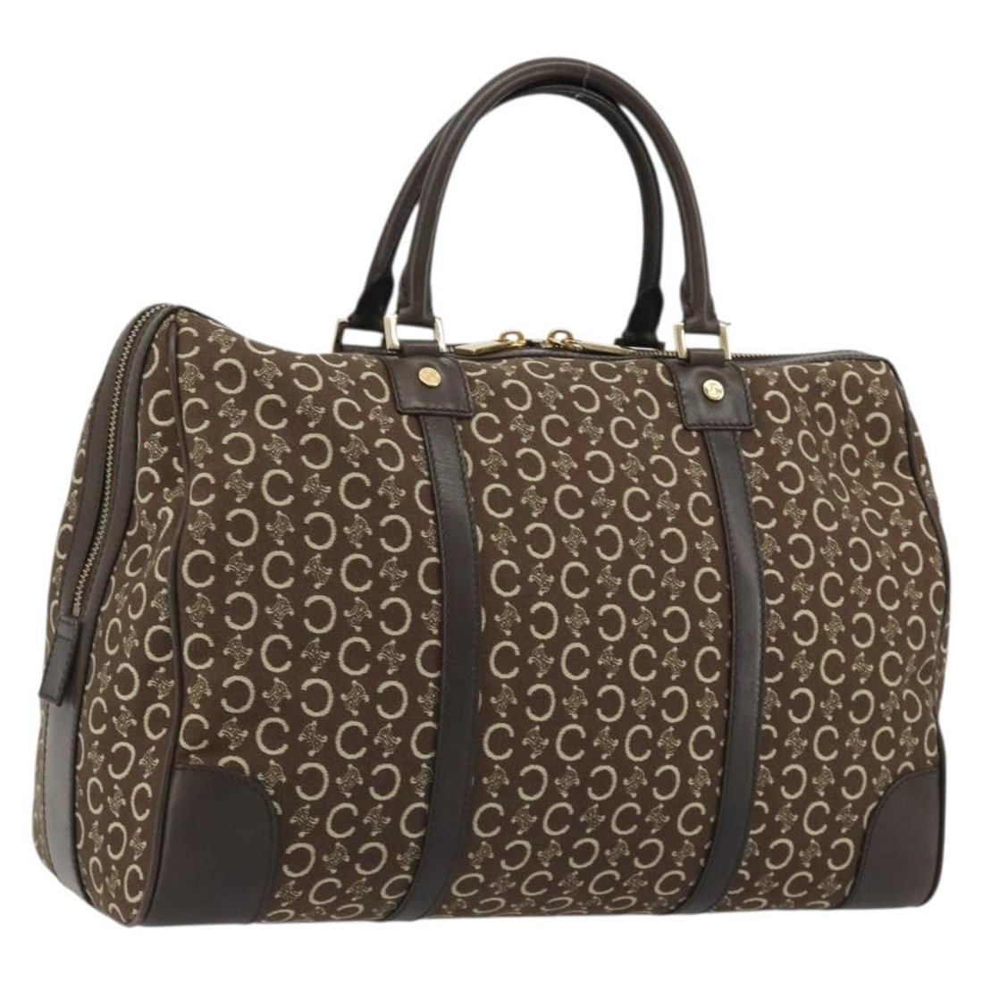 Celine C Macadam Boston Bag Brown Canvas Gold Tone Italy: Celine C Macadam Boston Bag Brown Canvas Gold Tone Italy A CELINE Boston bag in brown and gold C Macadam canvas, made in Italy. The bag measures approximately 35 cm wide, 24 cm high, and 14 cm deep, w