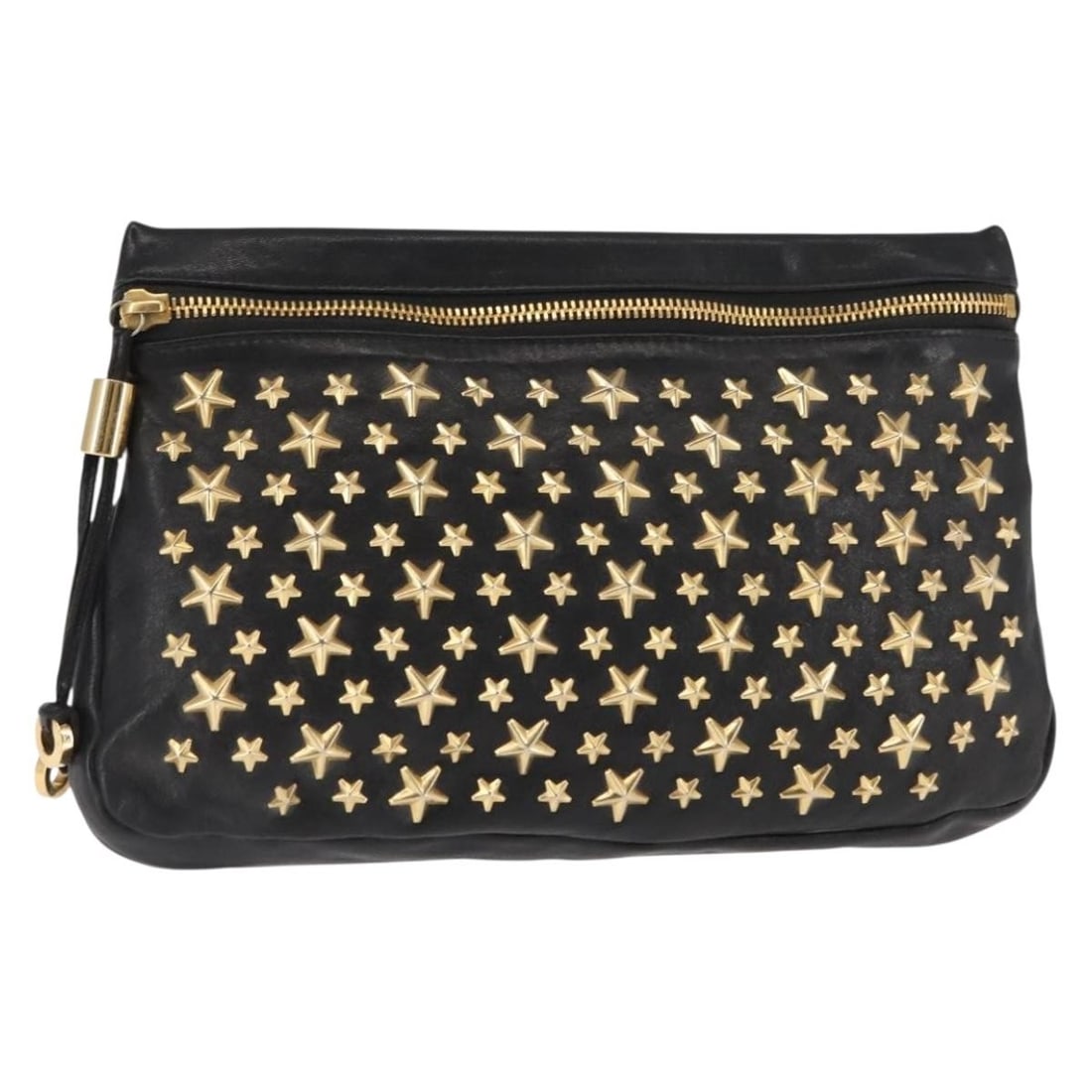 Jimmy Choo Black Gold Studs Clutch Bag Leather Italy Auth 146429: Jimmy Choo Black Gold Studs Clutch Bag Leather Italy Auth 146429 Elevate your accessory collection with this Jimmy Choo Studs Clutch Bag, an exquisite blend of style and functionality. Crafted in Ital